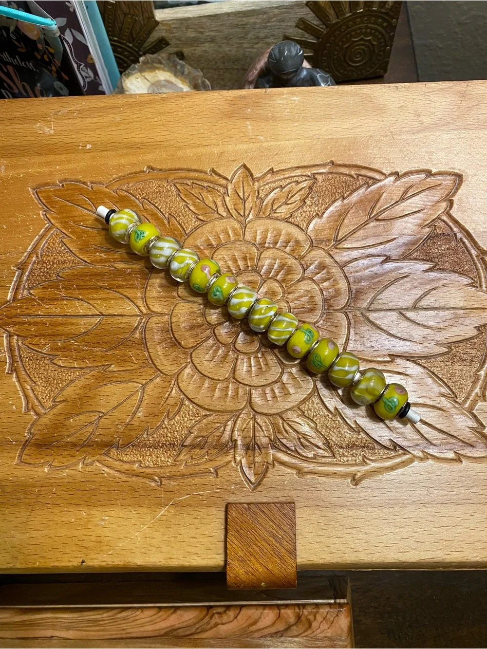 Sterling and Yellow/Lime Green Glass Beads set of 14